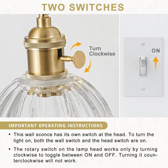 Wall Sconces Set of Two Hardwired, Vintage Sconce Light -Tulip Transparent Glass - Picture 4 of 8